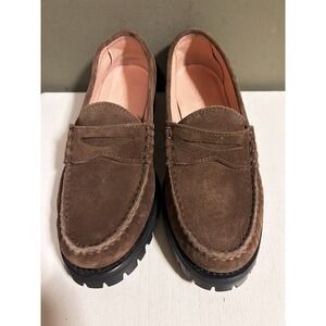 J.Crew Winona Penny Loafers Lug Sole Slip On Brown Suede Womens Sz 7.5 Preppy